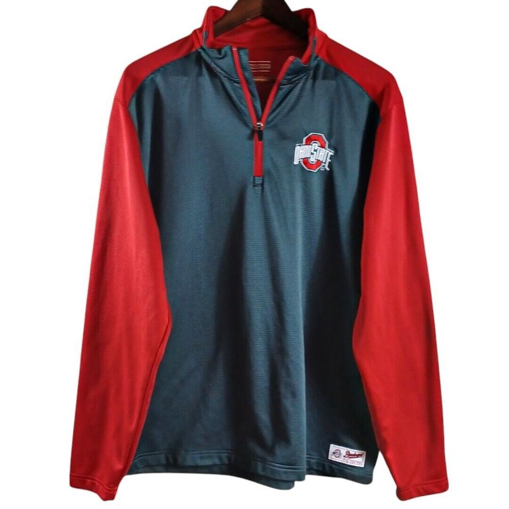 Ohio State Knit Shirt Mens Sz L Authentic Gray Red Quarter Zip Pullover Licensed